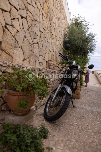 Rustic Alley with Motorcycle