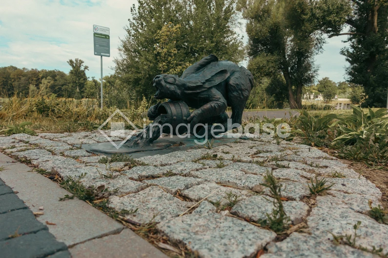 Rabbit Sculpture on Cobblestones
