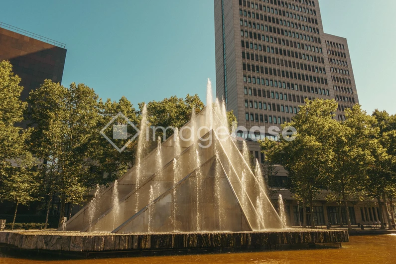 Modern Fountain in Urban Setting